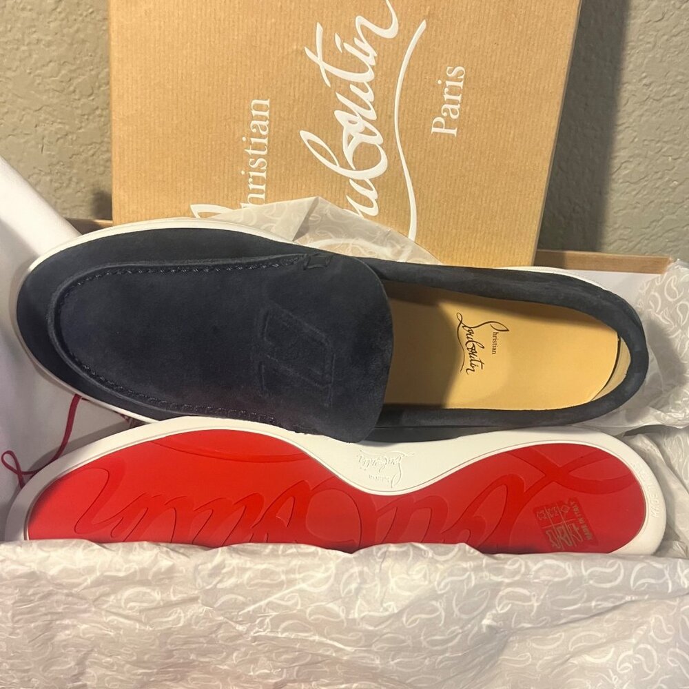 Christian Louboutin Varsiboat Men Shoes Nubuck leather Marine Blue Size 44 US11 - Picture 8 of 13